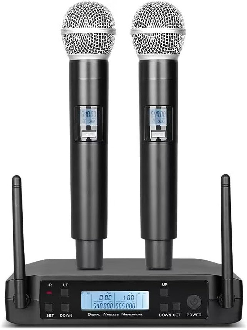 Dual Wireless Microphone System for Karaoke & Church UHF Handheld Mics with Rece