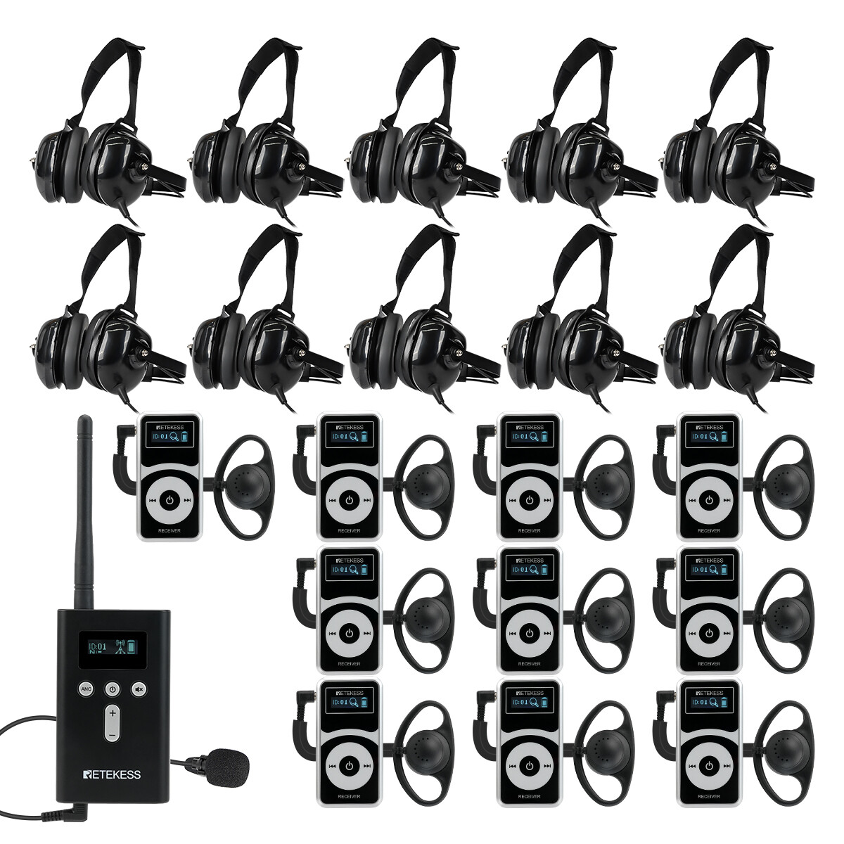 T130P Tour Guide System With 10 Receiver 10 Noise Reduction Headsets For Factory