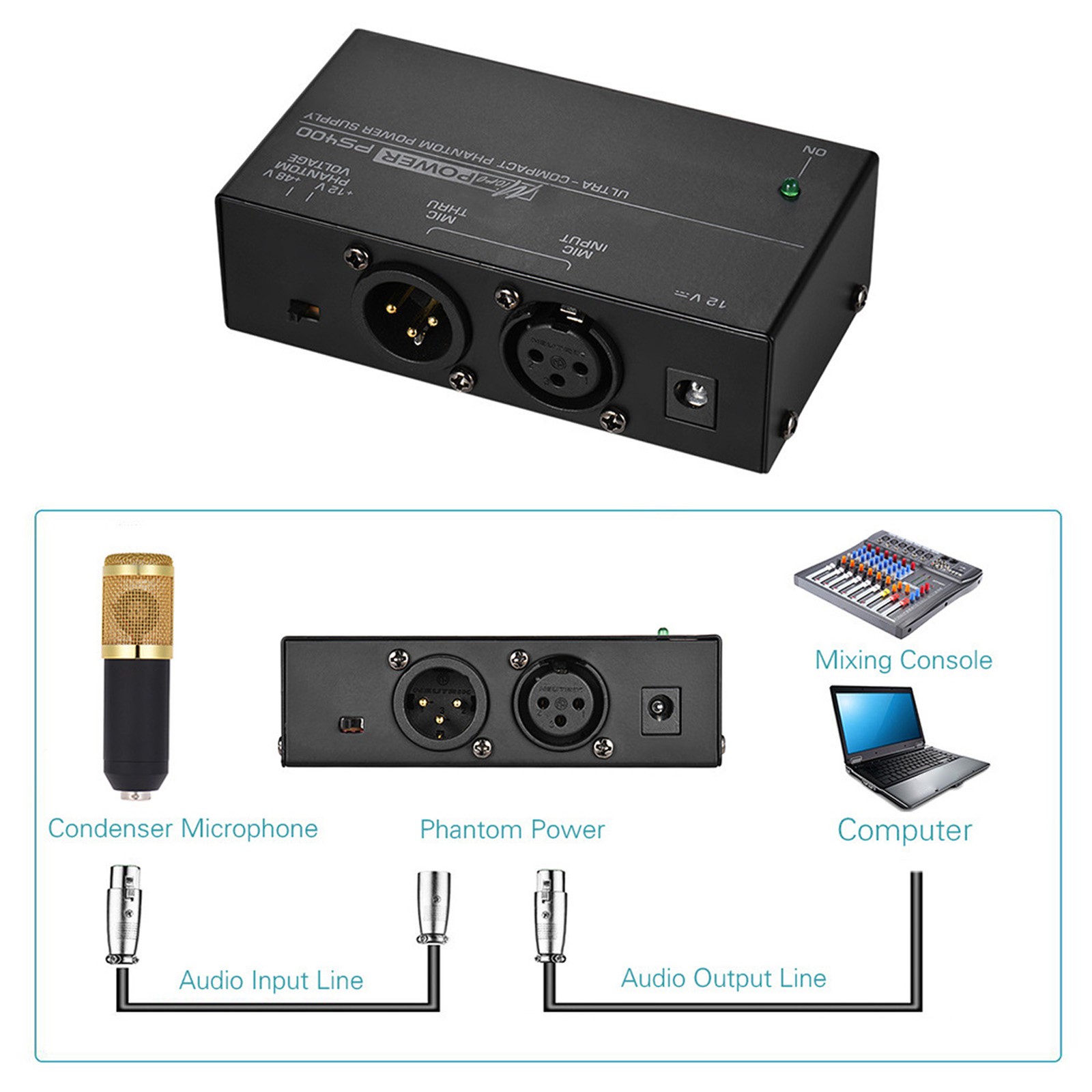 Microphone Phantom Power Supply 48V 12V Microphone Low Noise Sound Device M QBDK