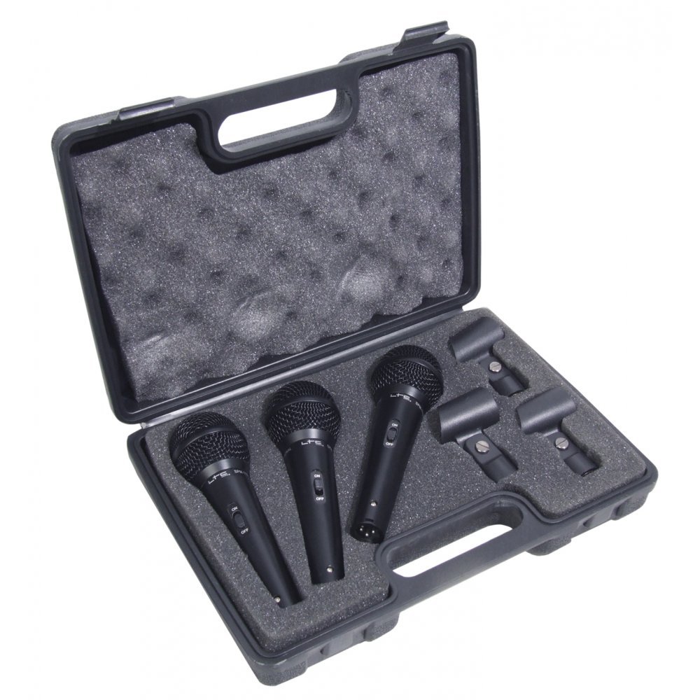 Soundlab Pro Dynamic Vocal Kit 3 x Microphones, Holders, Leads, Stands & Case