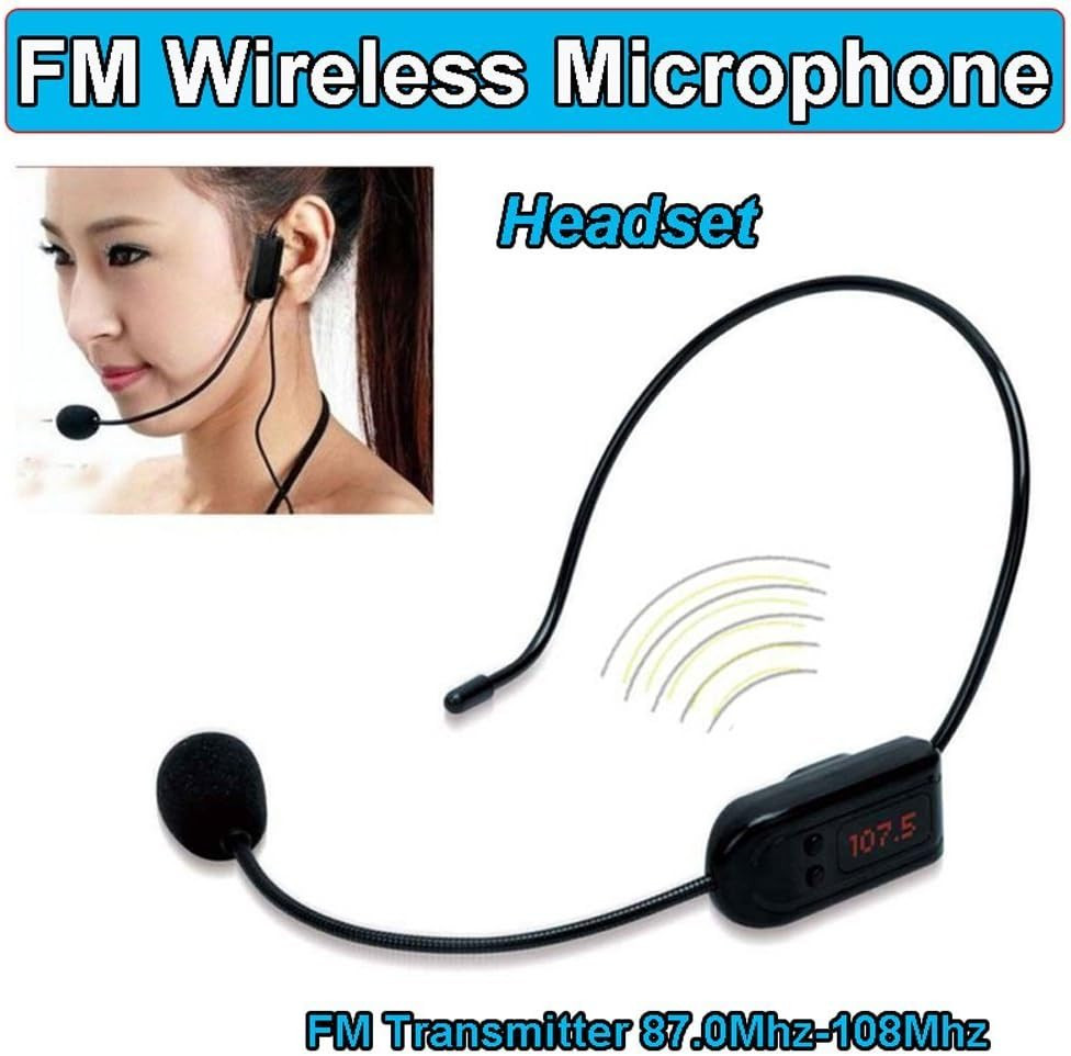 Wireless FM Condenser Microphone Headset, Hands-Free with Rechargeable Battery