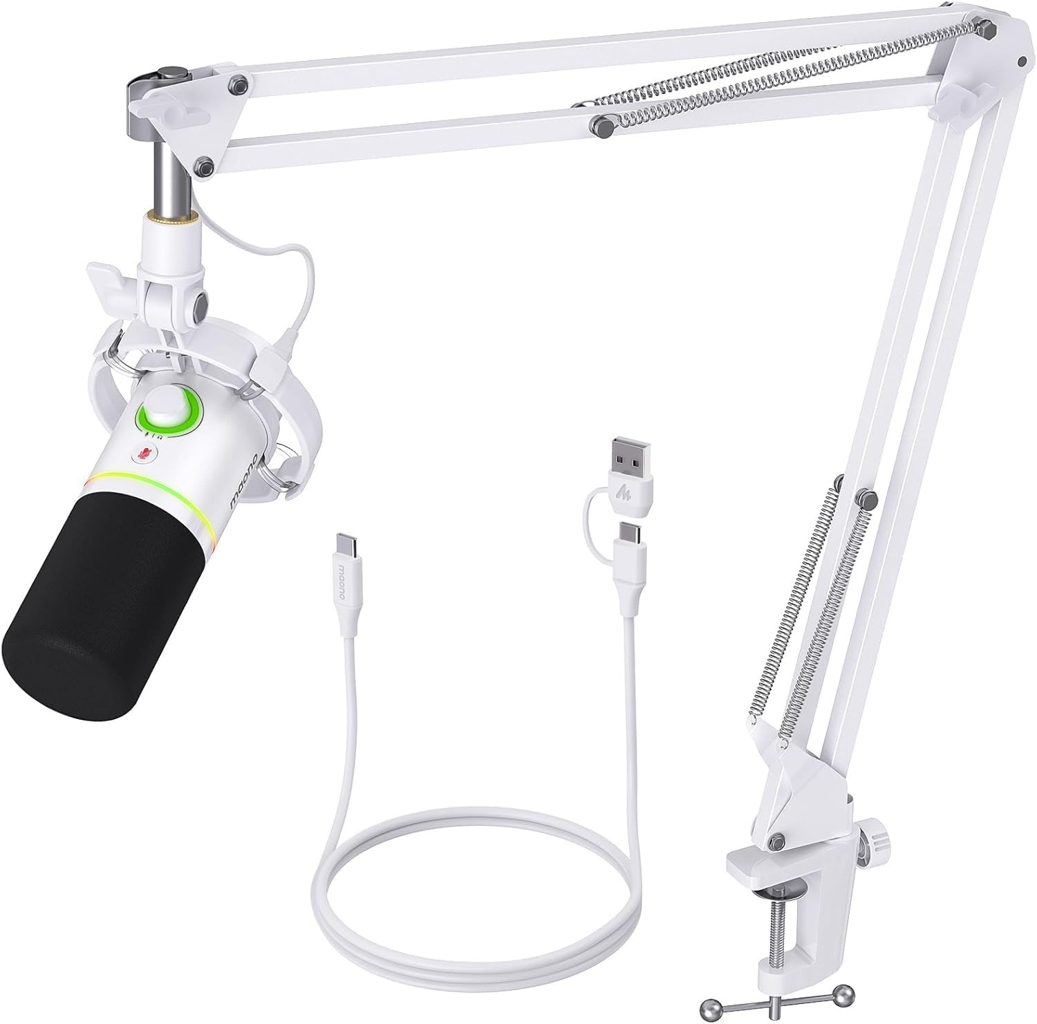 XLR/USB Dynamic Microphone Kit, RGB Podcast Mic with Software, Mute, Gain Knob,