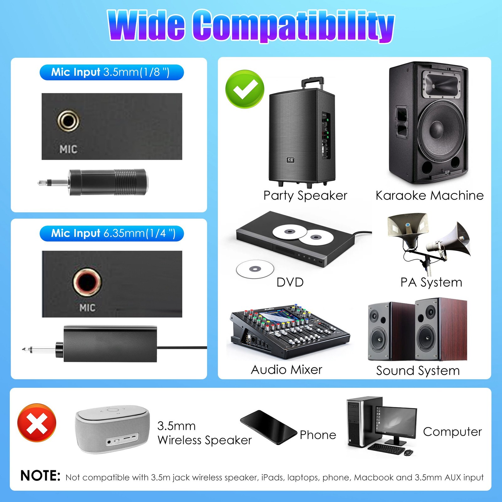 2Pcs UHF Wireless Microphones Handheld Mic System Karaoke Dynamic Microphone