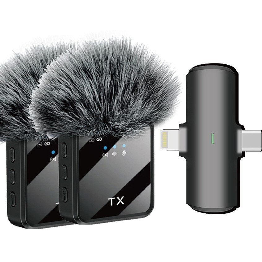 3in1 Wireless Lavalier Microphone Audio Video Recording For iPhone Samsung