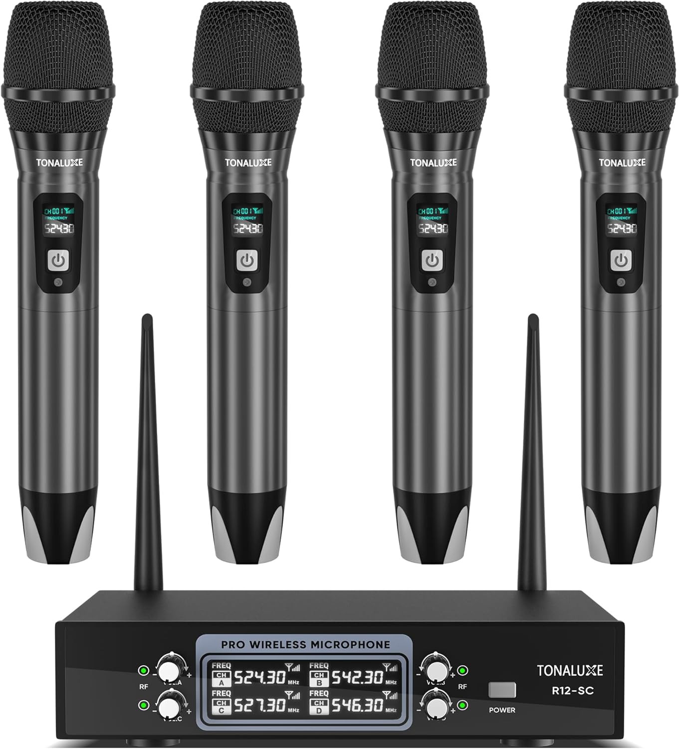 4-Channel Wireless Microphone System with 4 Handheld Mics & 262ft Range