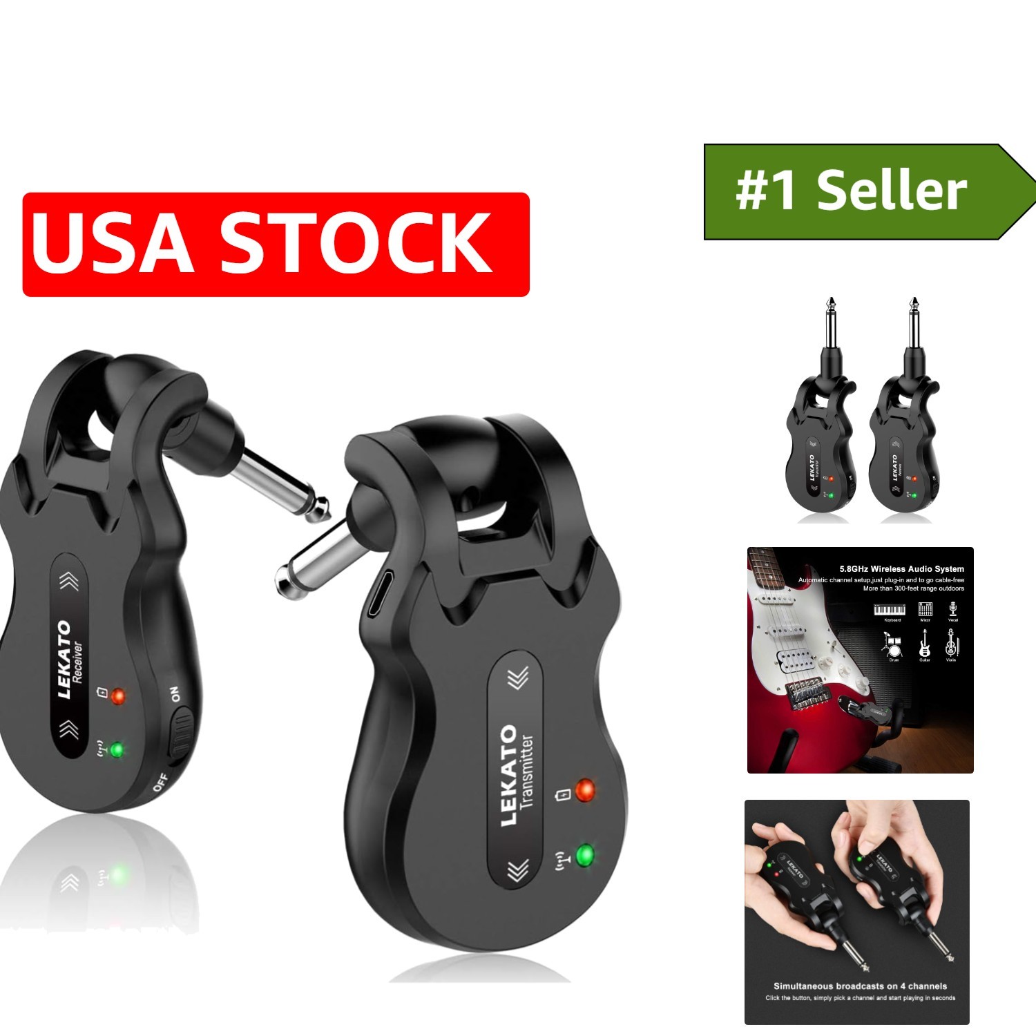 5.8GHz Wireless Guitar System with 220° Rotatable Plug for Versatile Use