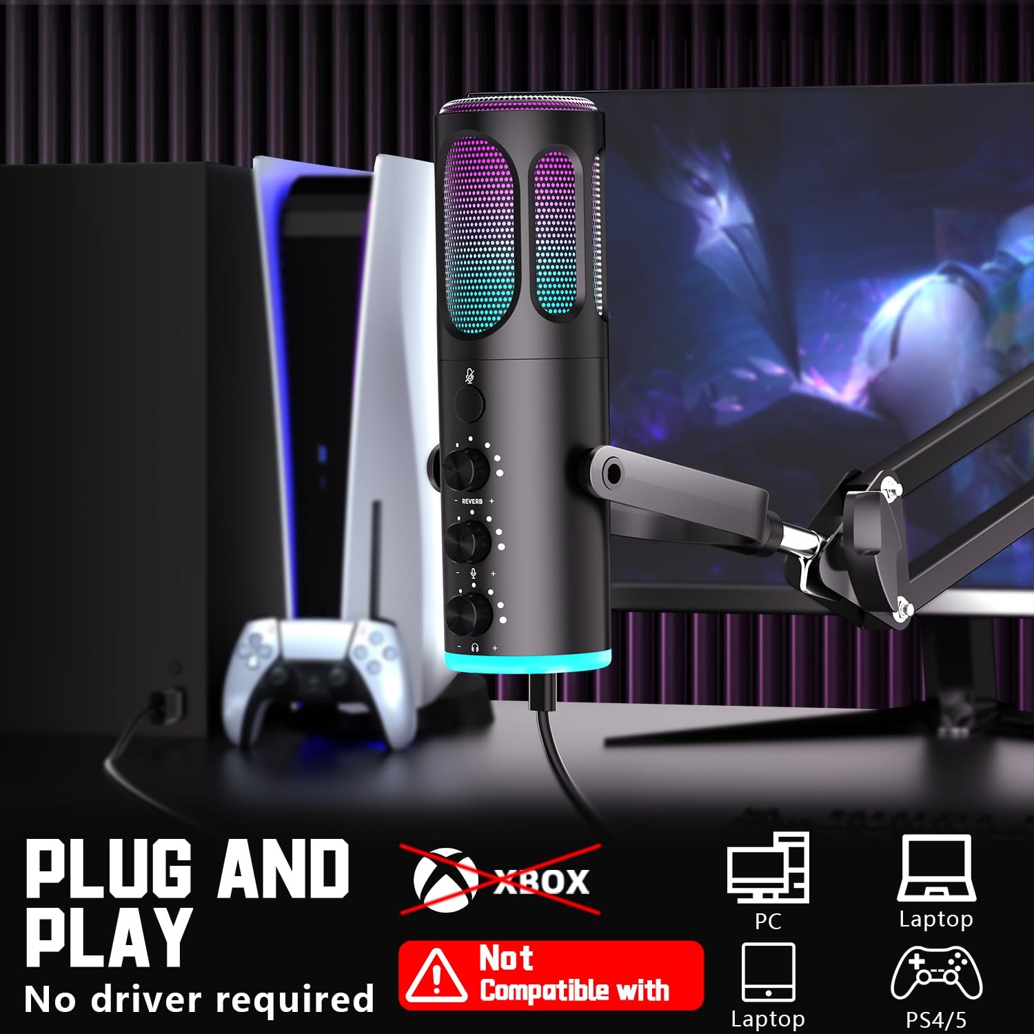 PUPGSIS Gaming Microphone for PC, USB Condenser Mic for PS4/5 and Mac, Noise …