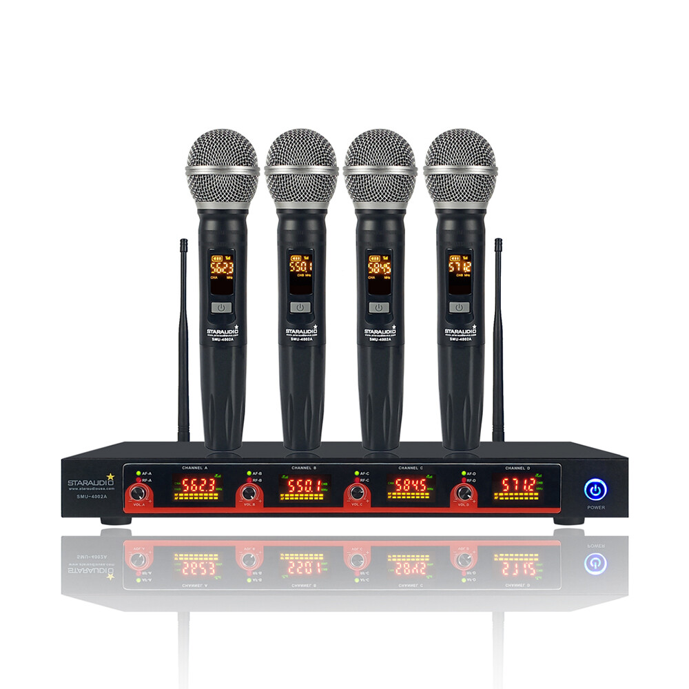4CH UHF Handheld Wireless Microphone System 4 Channel Frequency Stage Microphone