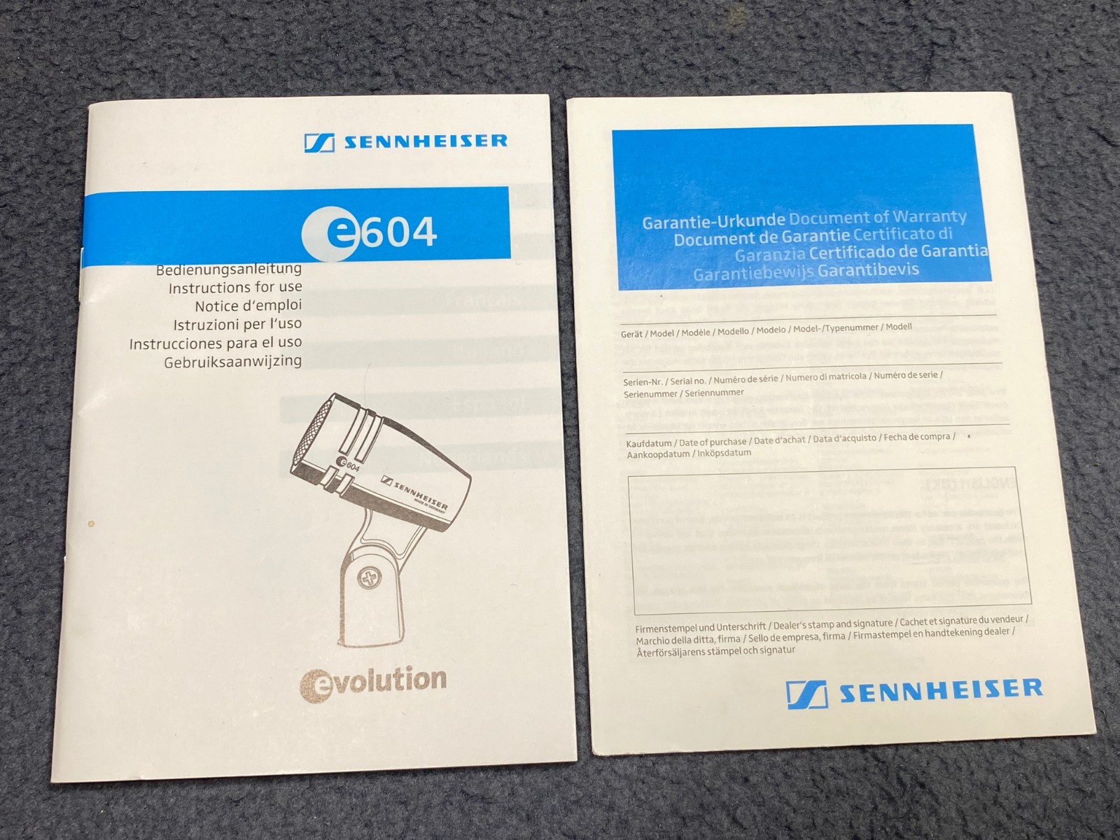 Sennheiser e604 Microphone Instruction Booklet w/ Warranty Card