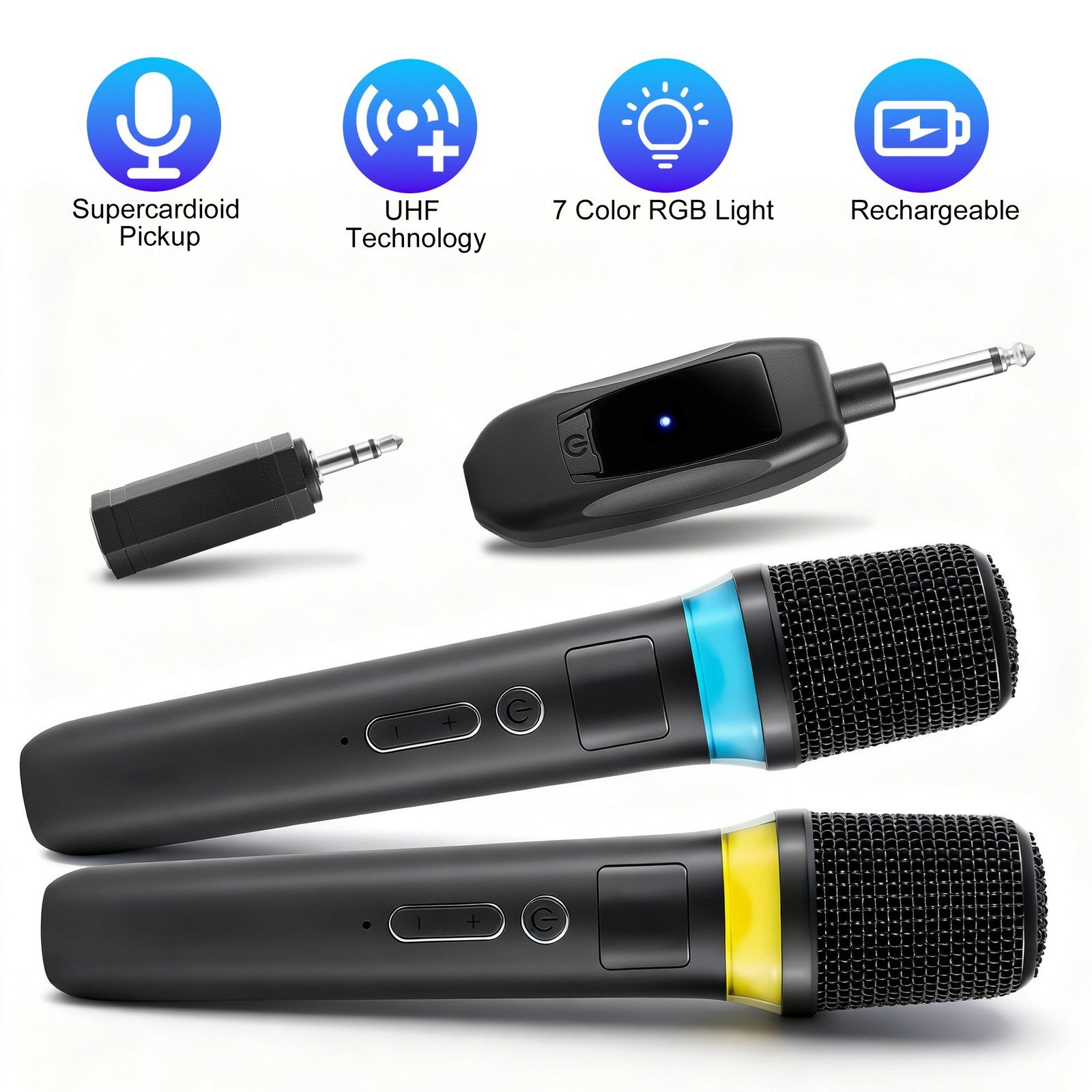 2Pcs UHF Wireless Microphones Handheld Mic System Karaoke Dynamic Microphone