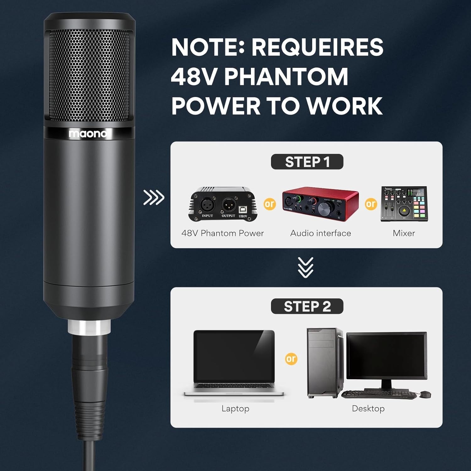High Sensitivity Cardioid Microphone with Adjustable Boom Arm for Studios