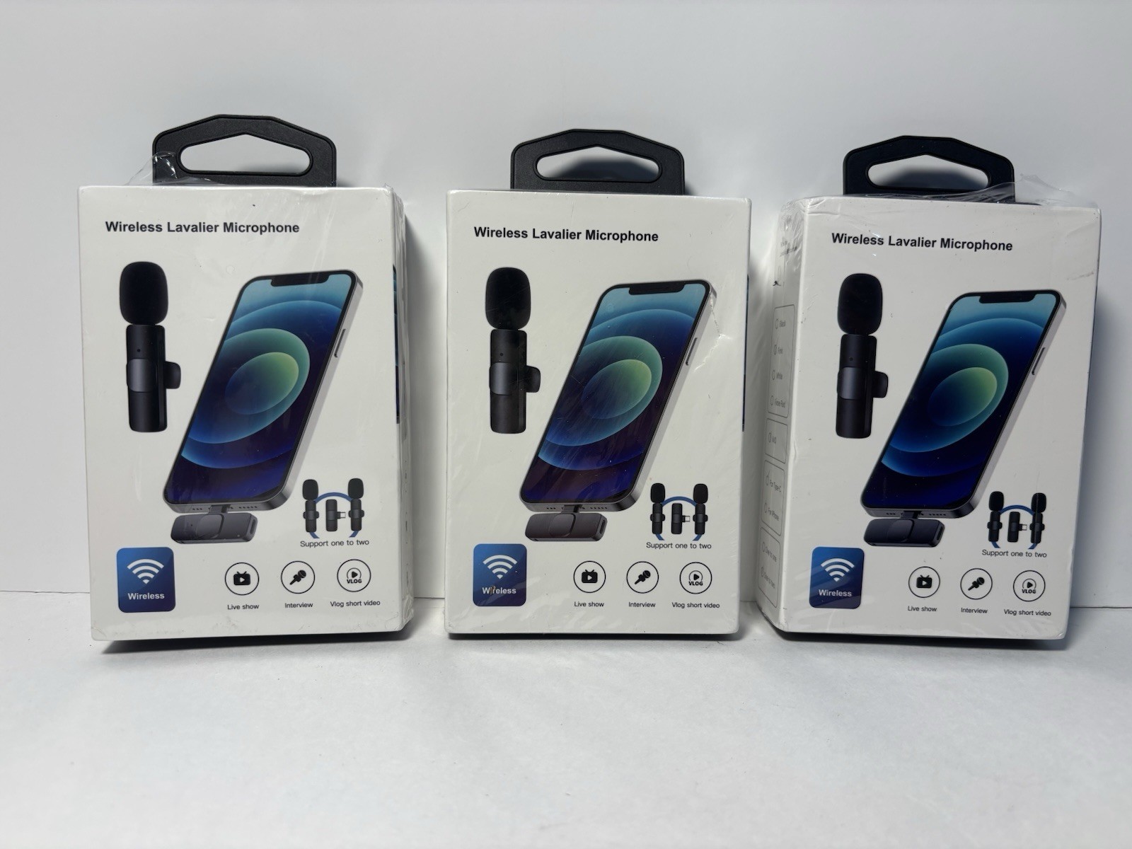 Lot of 3 Wireless Lavalier Microphones Mixed Type-C iPhone 1-to-1 1-to-2