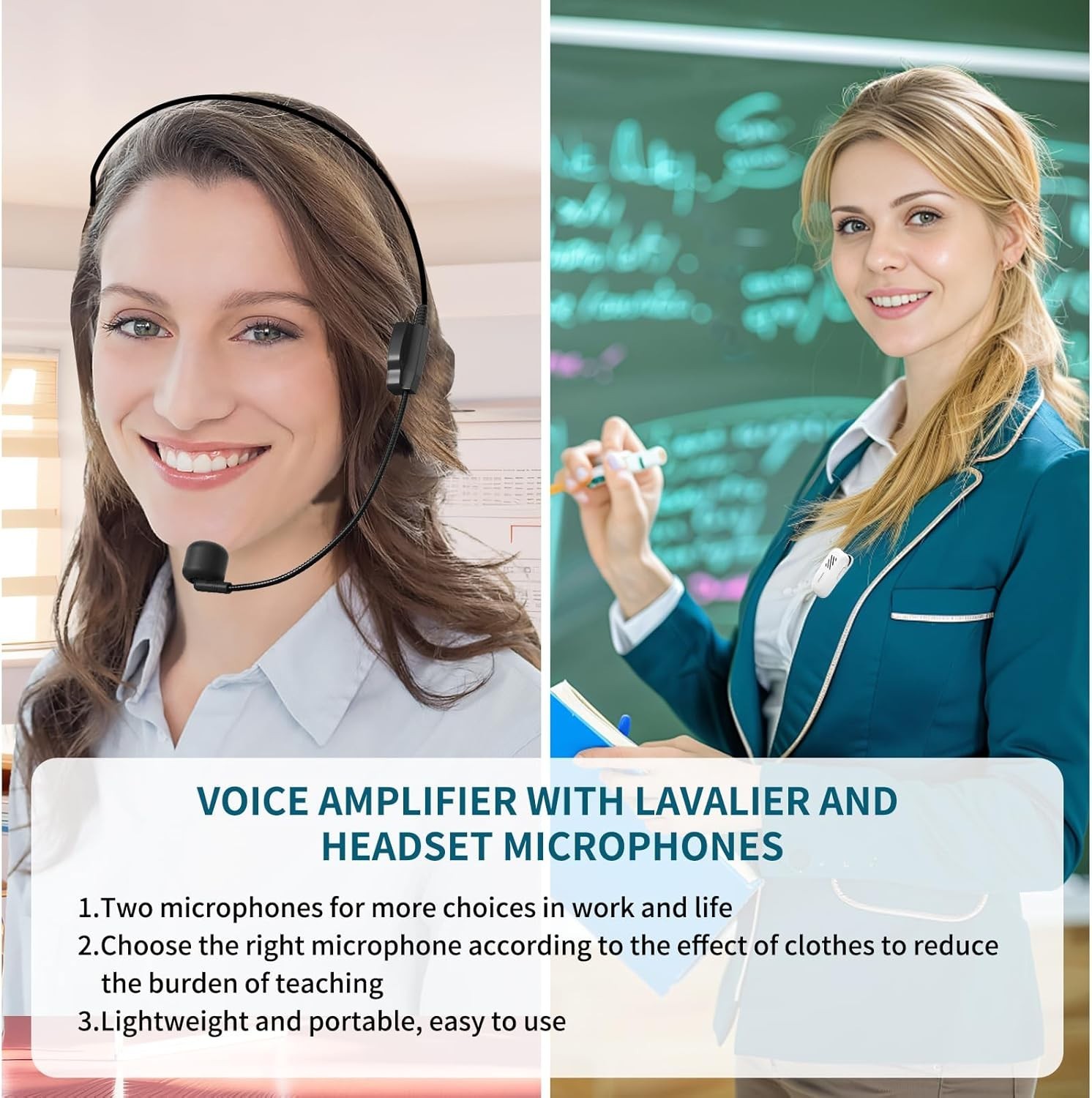 2-in-1 Voice Amplifier with Wireless Lavalier Microphone,Wired Microphone Headse