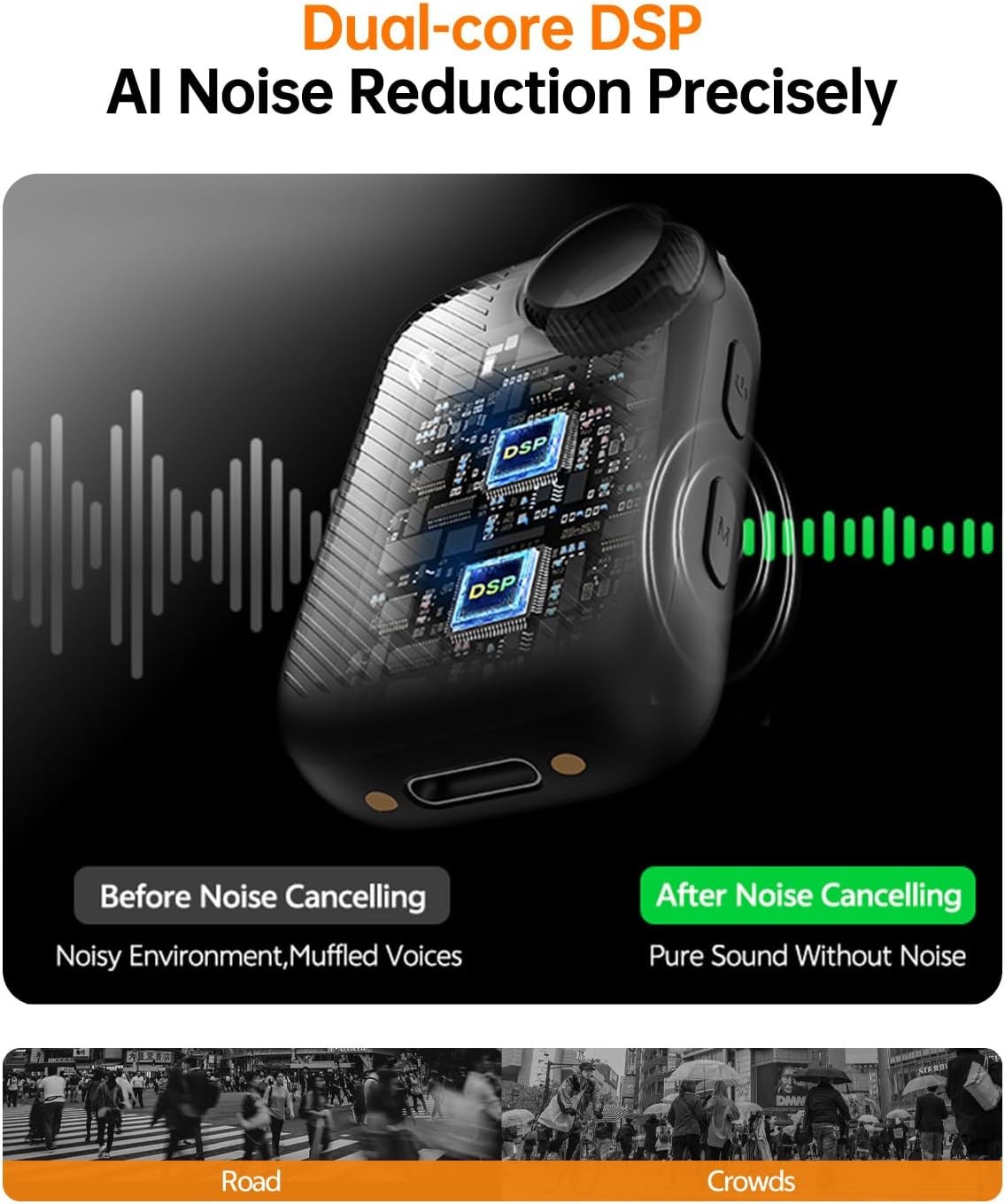 Touch Screen Wireless Dual Lavalier Mic 3 in 1 for Mobile Recording Interview