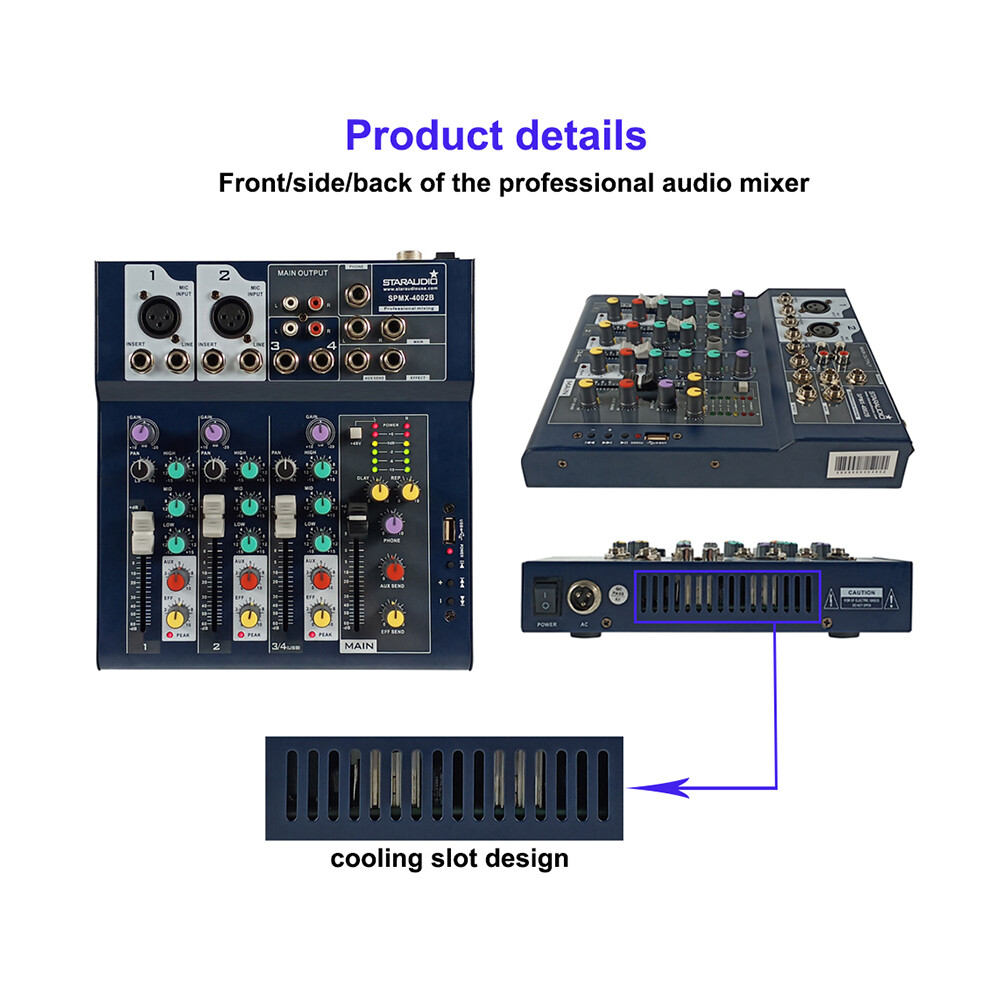 2CH Wireless UHF Handheld Microphone W/ 4ch Mini Studio mixer Effects DJ Mixing