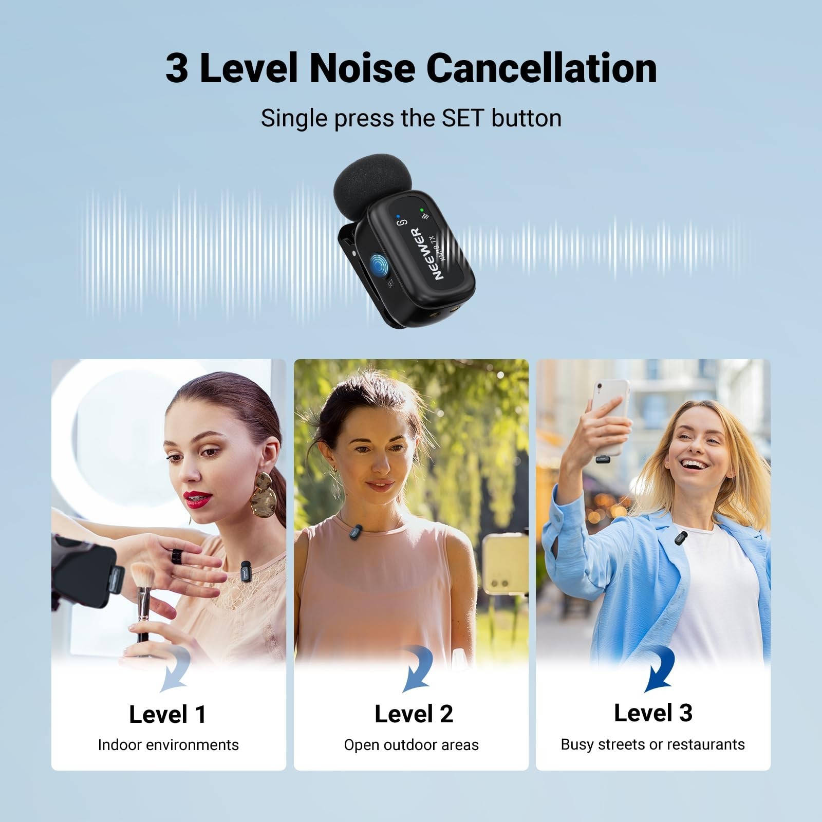 Wireless Mini Lav Mic System for iPhone Android PC 30H Battery App Control