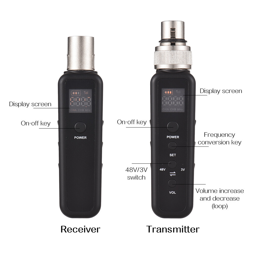 UHF Wireless Microphone System XLR Mic Adapter Dynamic Transmitter Receiver E8K9