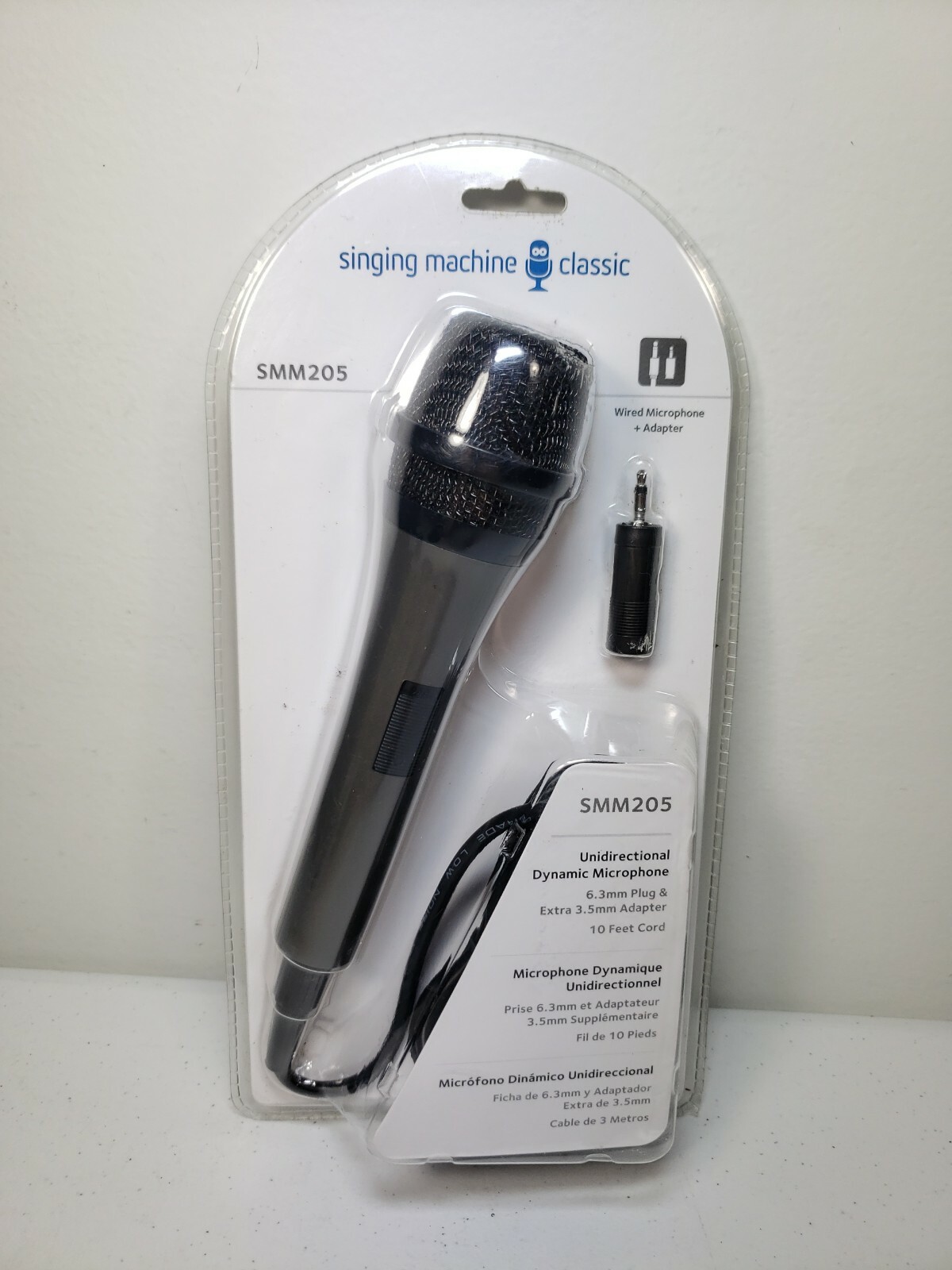 The Singing Machine SMM205 Wired Microphone & Adaptor New In Package 10 ft Cable