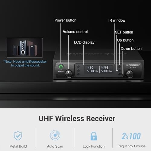 UHF Dual Wireless Microphone System 328ft for Karaoke