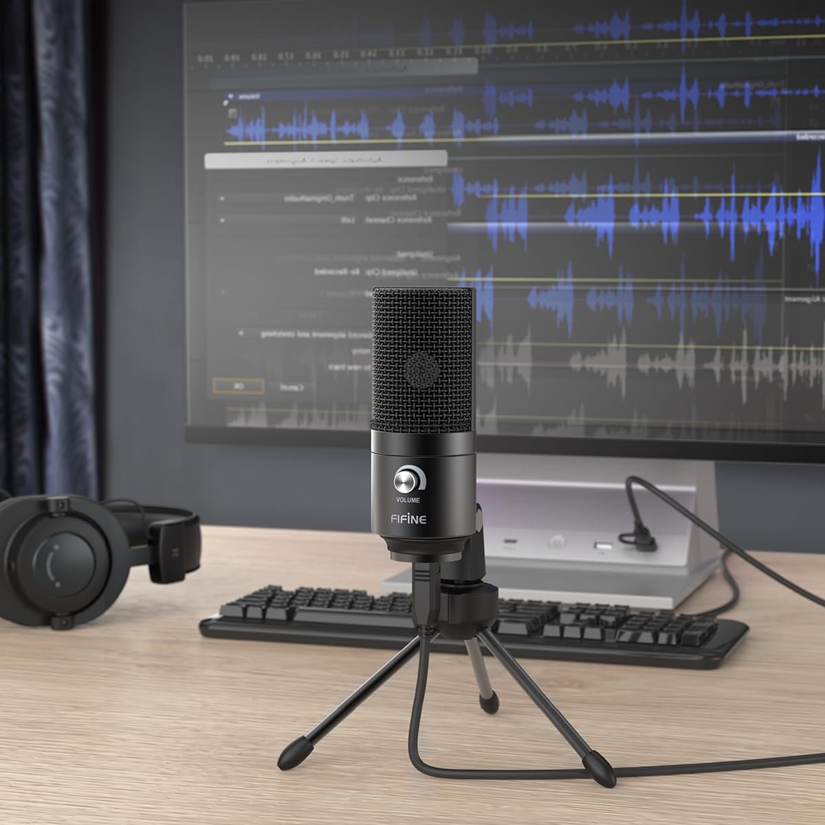 FIFINE K669B USB Metal Condenser Recording Microphone with Tripod Stand Black