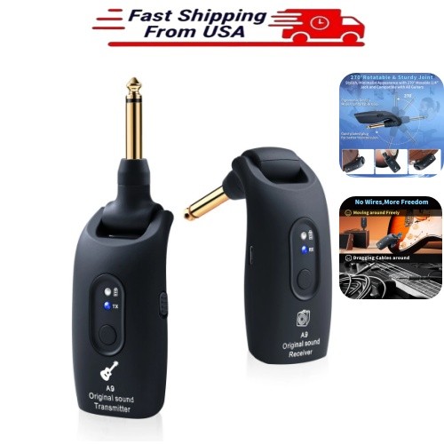 2.4GHz Wireless Guitar System Guitar Transmitter Receiver 100ft Rechargeable