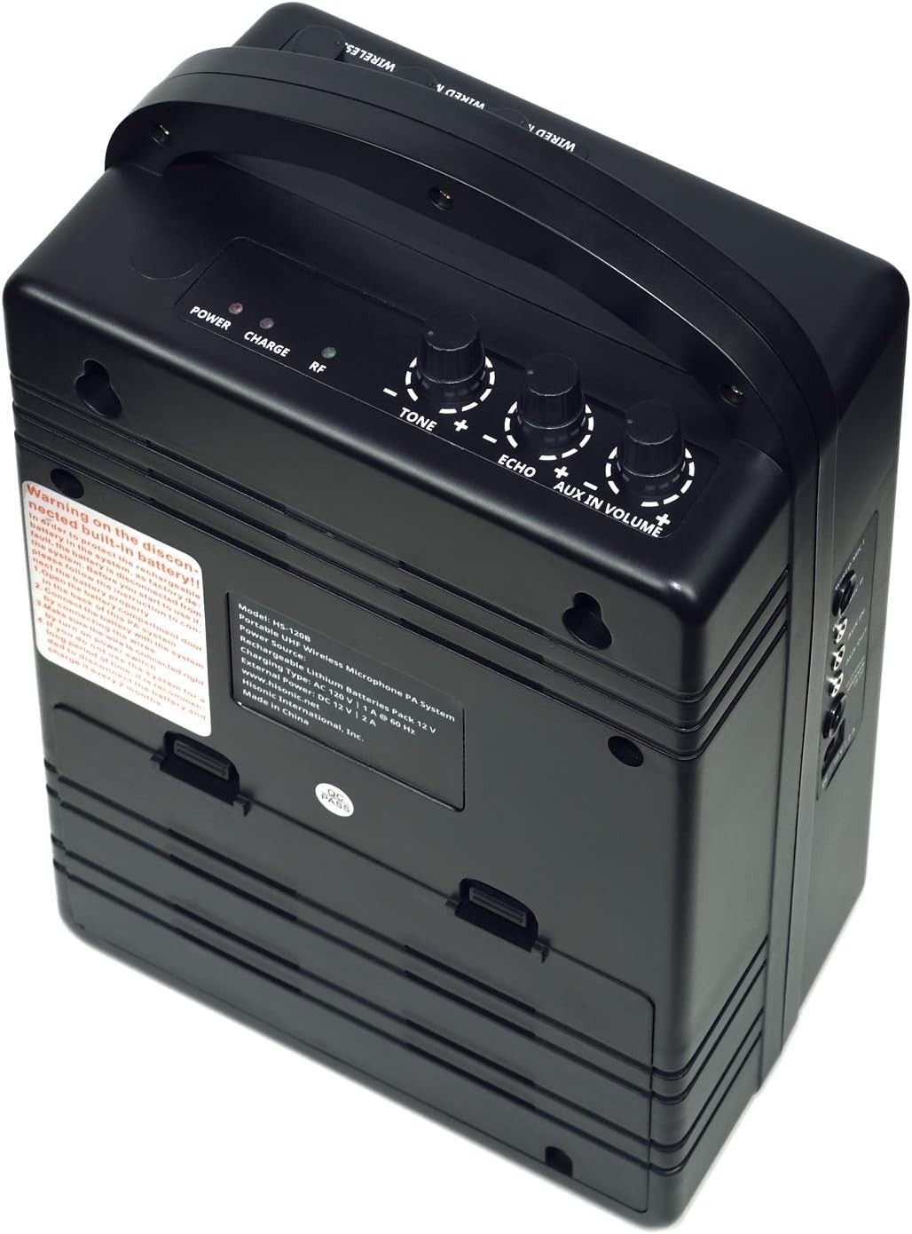 Versatile HS120B PA System – UHF Wireless Mic, 3 Power Options, Compact Design