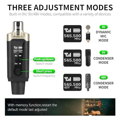 Wireless XLR Transmitter Receiver Set, Rechargeable Mic Adapter, 16 Channels, 19