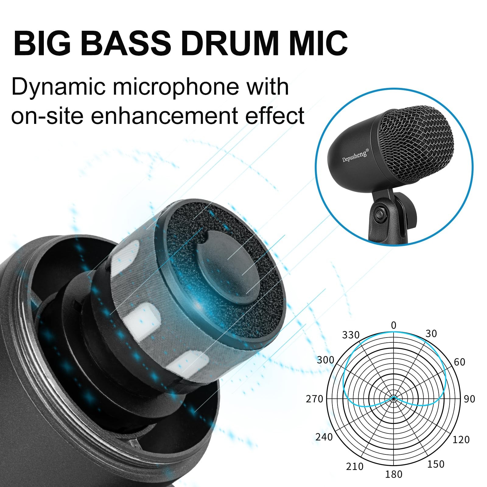 5-Piece Drum Microphone Set with 3 Dynamic Percussion Microphones and 2 Conde…