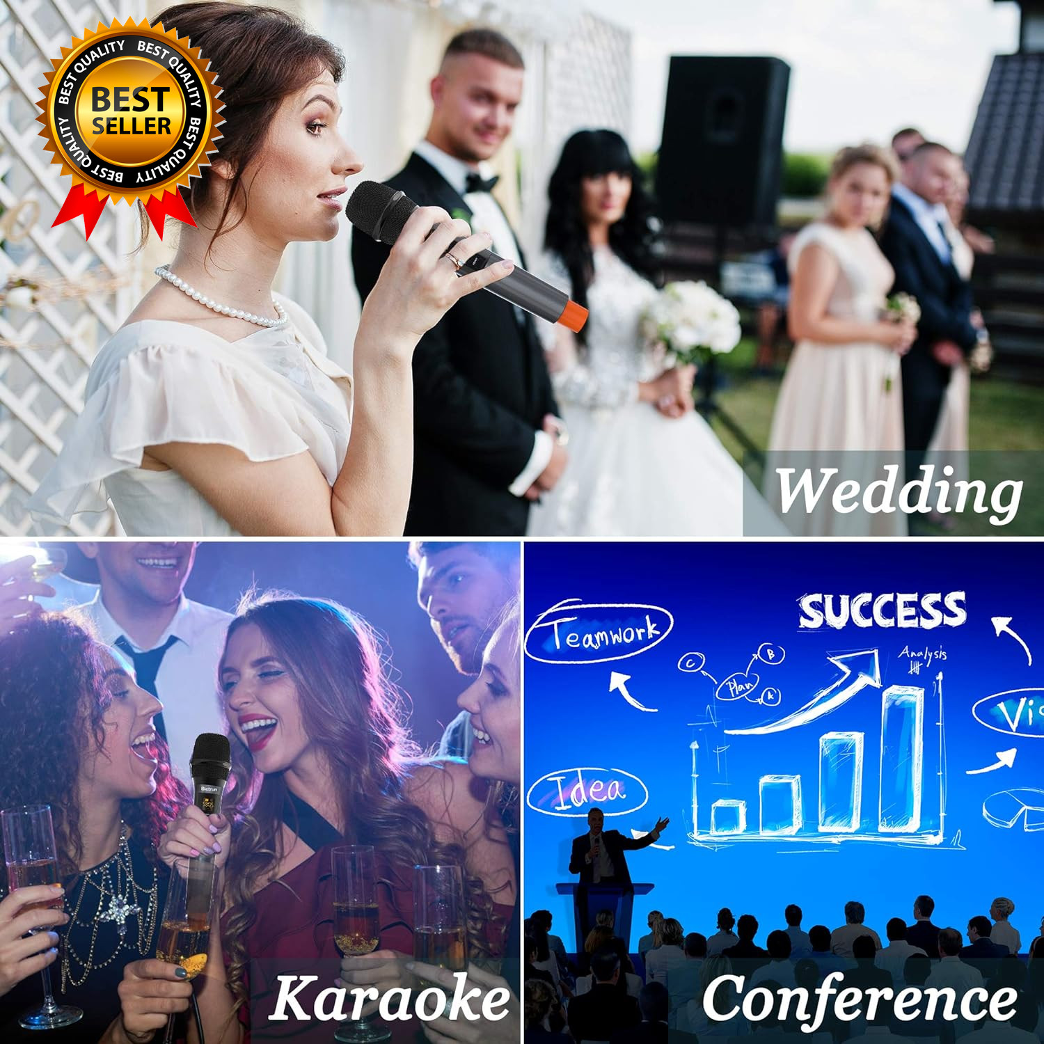 Wireless Microphone with Echo/Treble/Bass, UHF 160Ft Range, Dual UHF Cordless