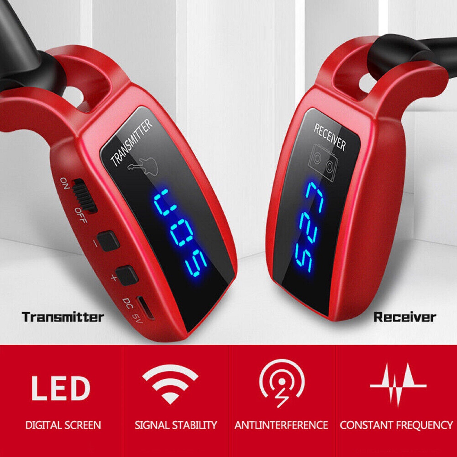 Rechargeable Upgrated LED Screen UHF Transmitter Receiver For Electric Guitar