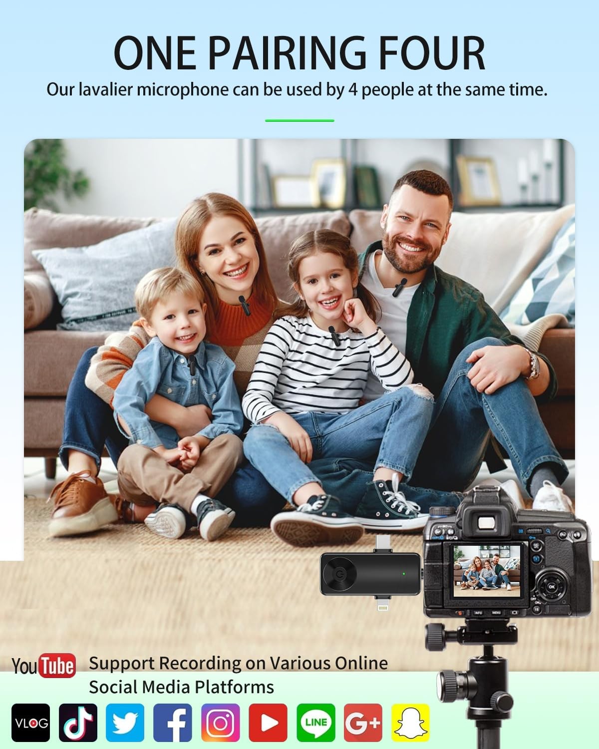 Wireless Lavalier Microphones Compatible for iPhone, Android Phone, Camera, C…