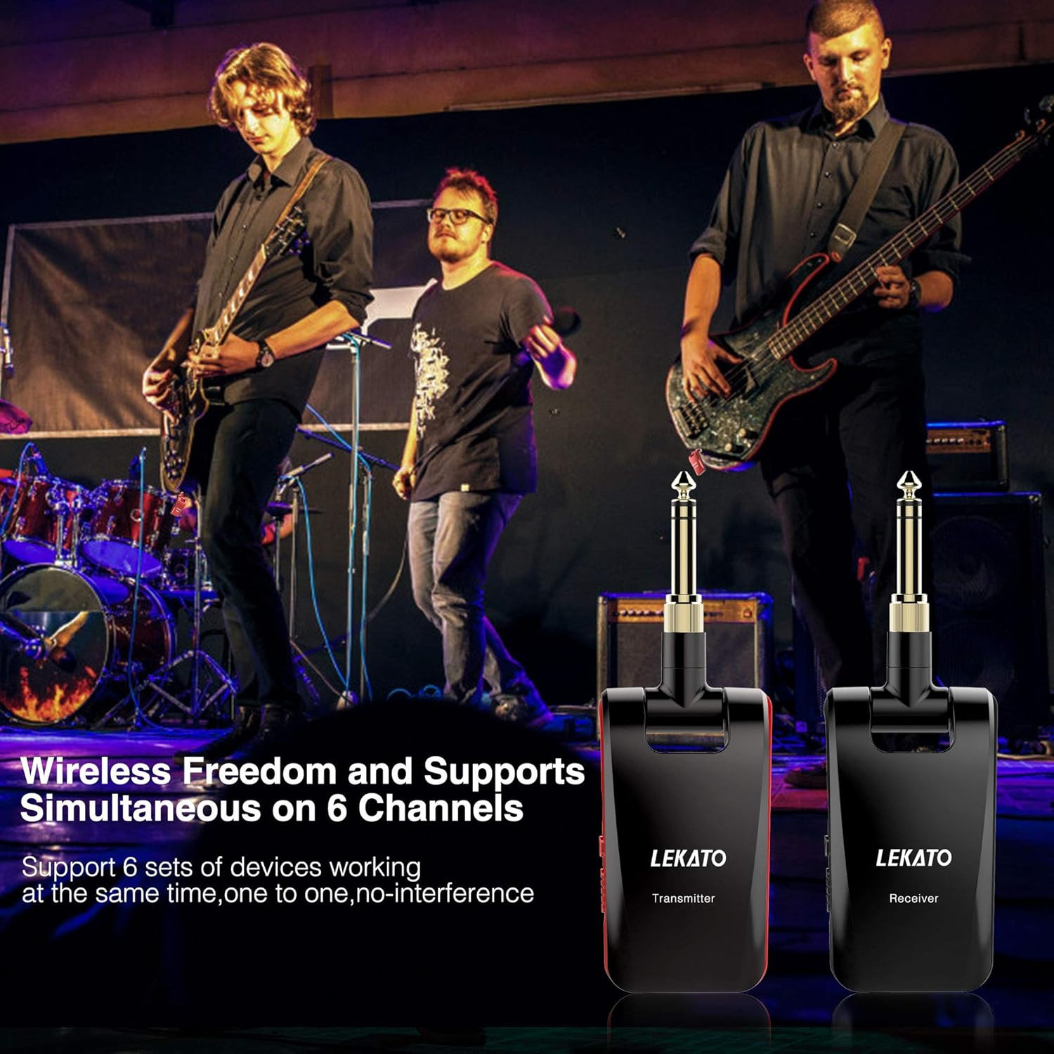 Wireless Guitar System 2.4Ghz Rechargeable Audio Wireless Transmitter Receiver 6