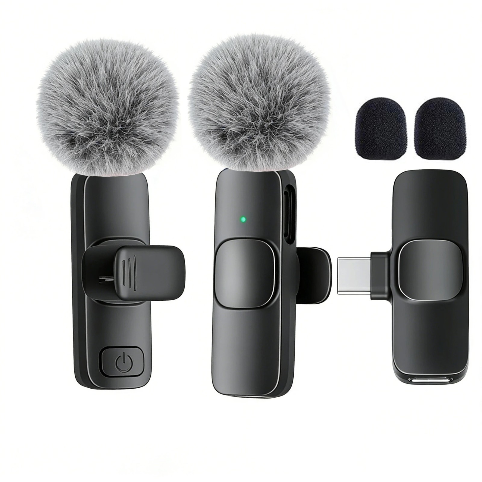 2PC Wireless Microphone Mini Mic for iPhone/Android Phone, LED Display Lavalier