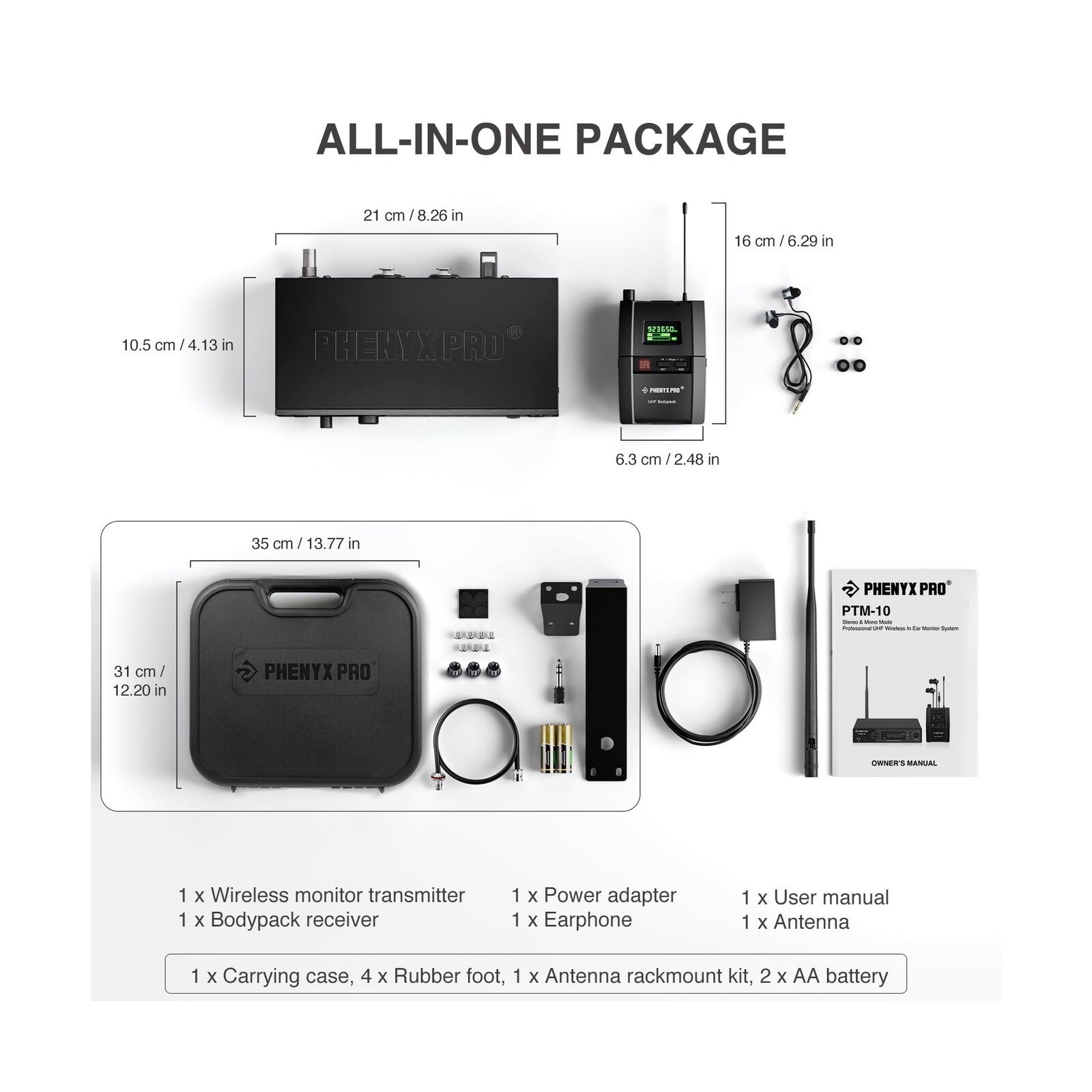 Phenyx Pro UHF Stereo Wireless in Ear Monitor System, Wireless IEM, 900MHz Ba…