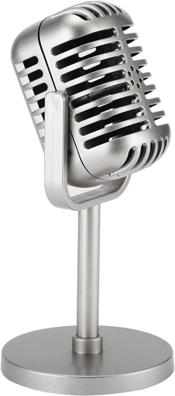 Facmogu Classic Retro Style Microphone Prop with Stand, Fake Vintage Microphone