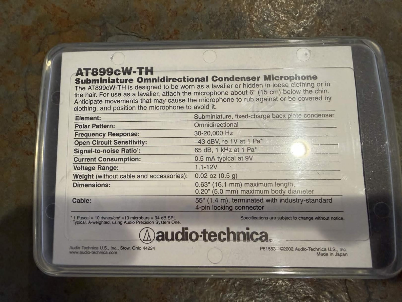 Audio-Technica AT899cW-TH Wireless Omnidirectional Lavalier Microphone