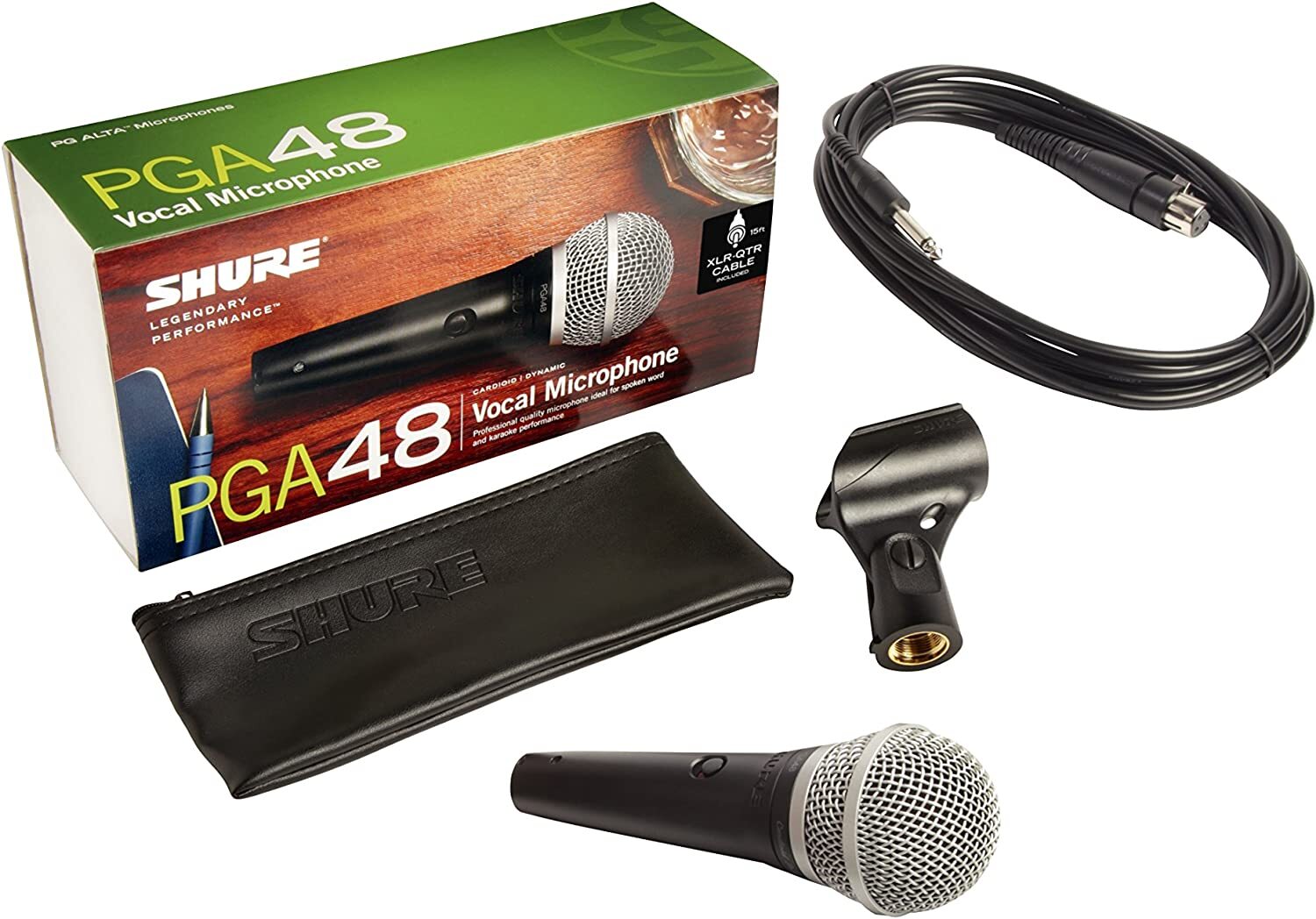 Shure PGA48-QTR Cardioid Dynamic Vocal Microphone with 15′ XLR-QTR Cable
