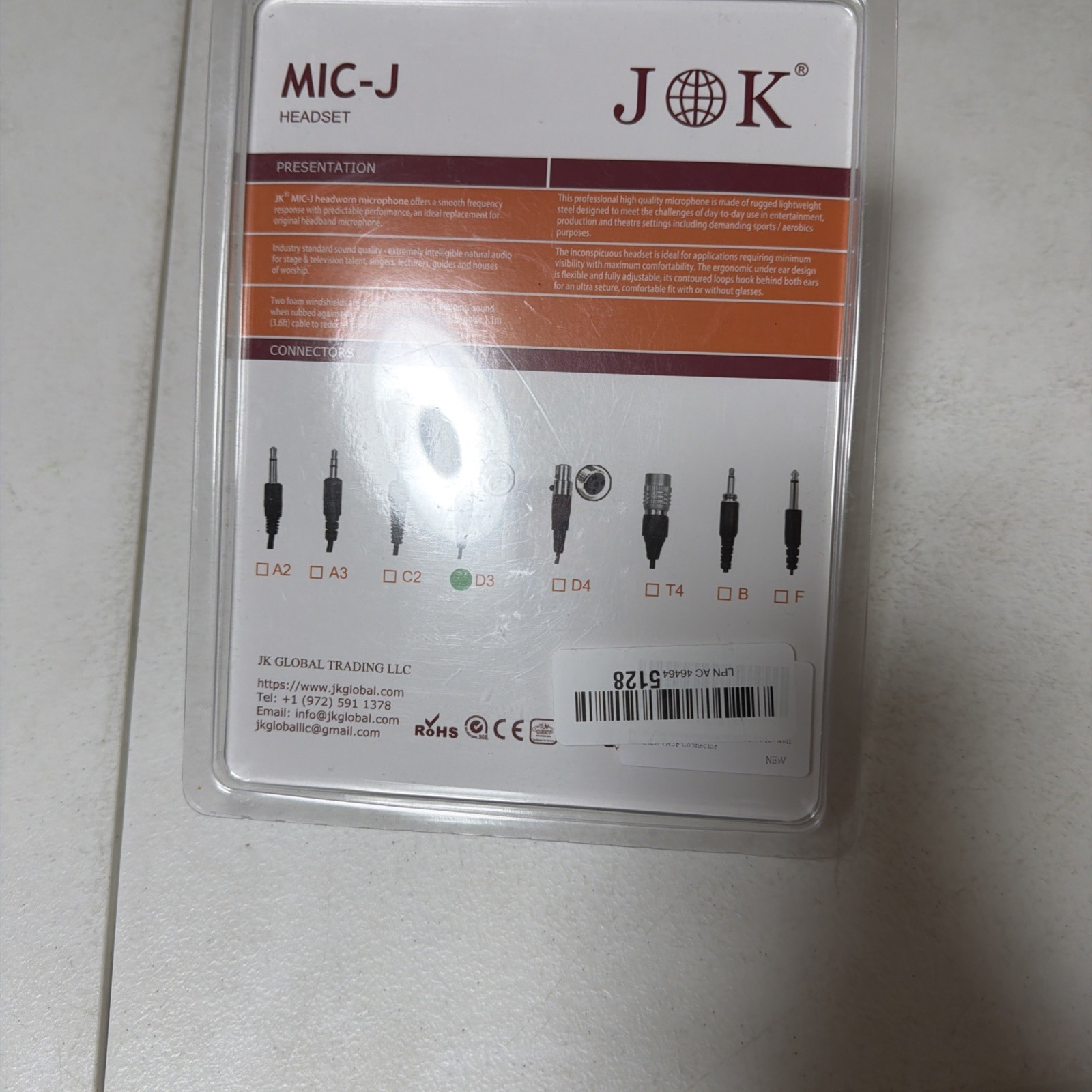 Professional Headset/Headworn Microphone JK MIC-J 071S D3 Mini XLR (AKG, Samson)
