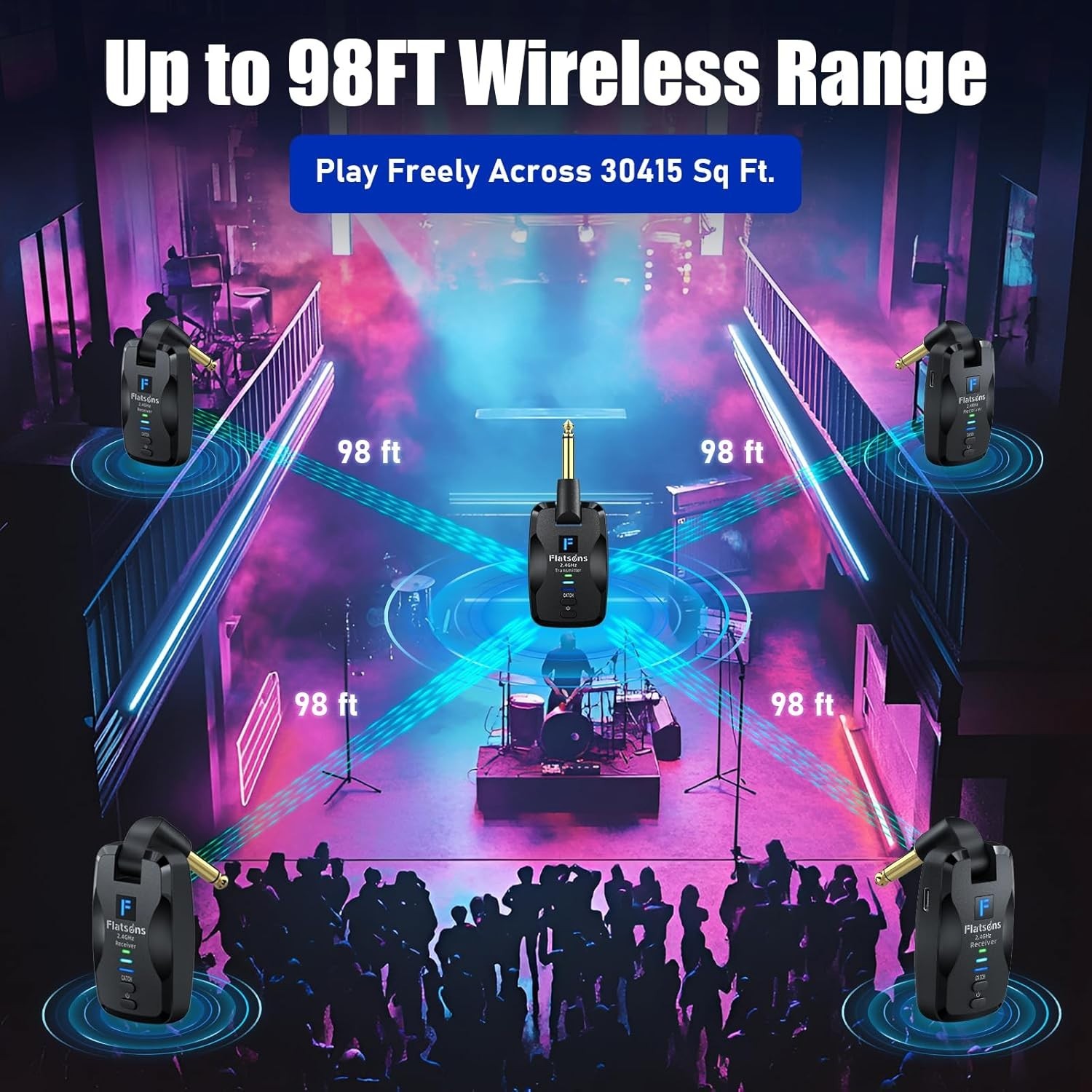Wireless Guitar System Exclusive Mute Plug, 2.4 GHz Wireless Guitar Transmitter