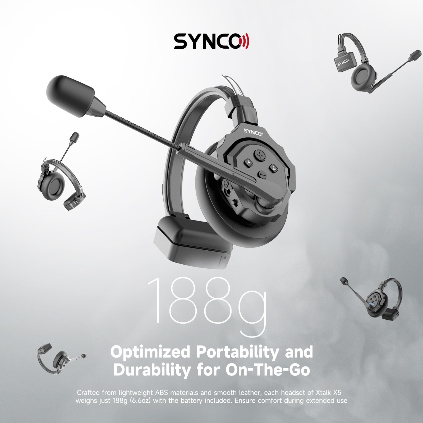 Synco Xtalk X5 – Full-Duplex Wireless Intercom – Set with 5 Headsets and bag