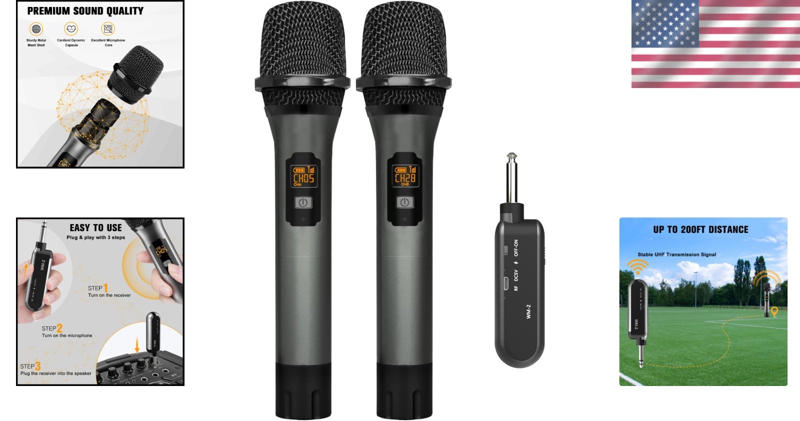 Wireless Microphone Set with Rechargeable Receiver