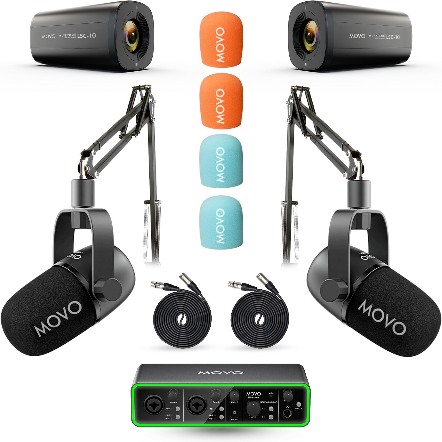 Movo Video Podcast Equipment Bundle with Boom Arms