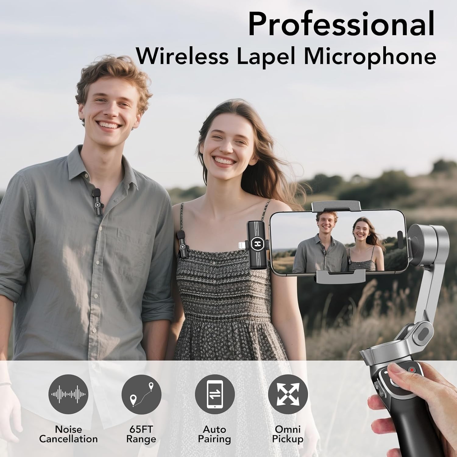 Rechargeable USB C Lavalier Microphone – 65FT Wireless Range, Mute Function