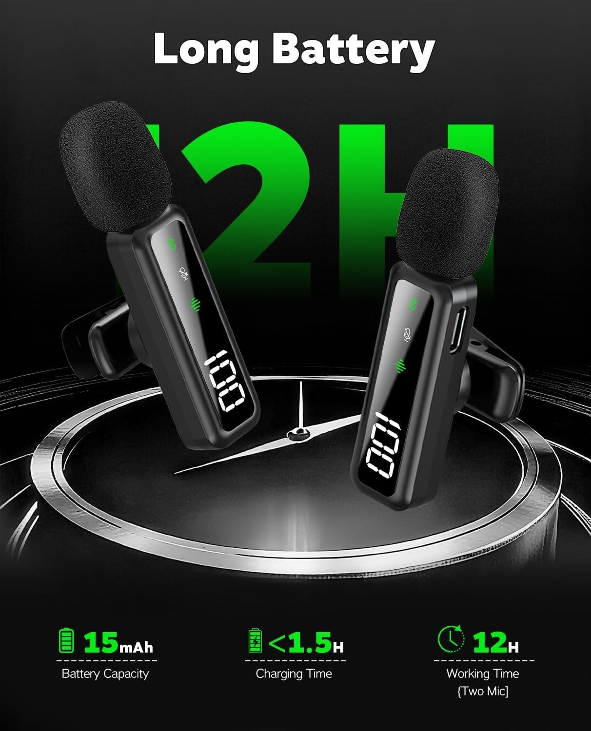 Wireless Lavalier Microphone with Noise Reduction for iPhone & Android Devices