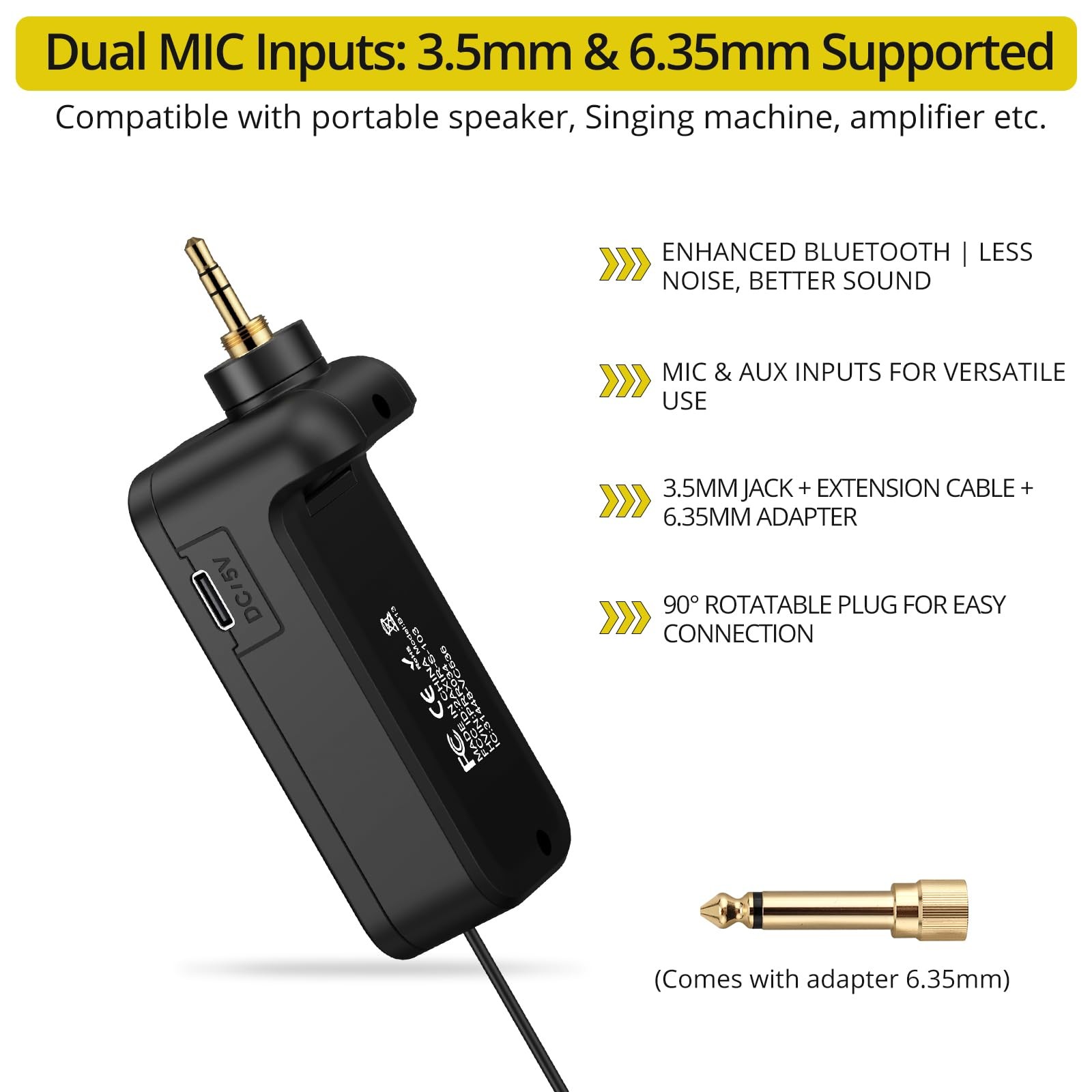 UHF Wireless Microphone with Volume Treble Bass Echo Control, Wireless Rechar…