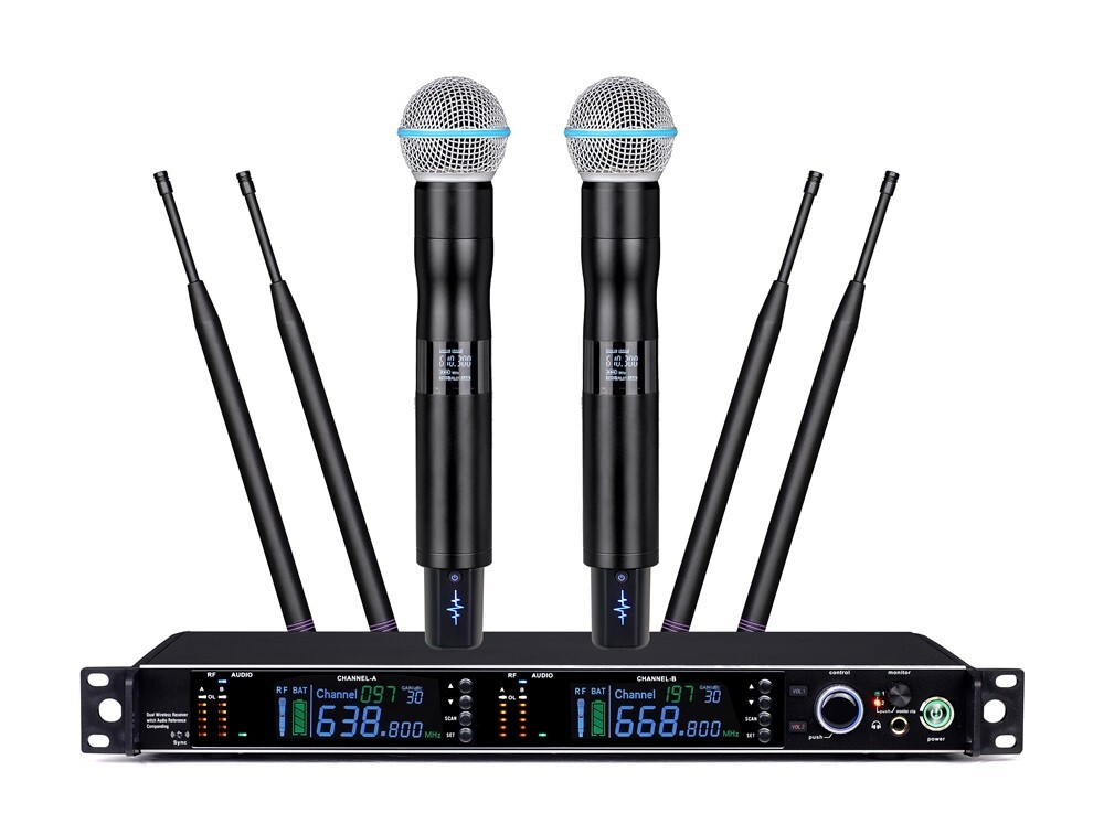 Wireless Microphone System UHF True Diversity Dual Handheld Cordless Dynamic mic