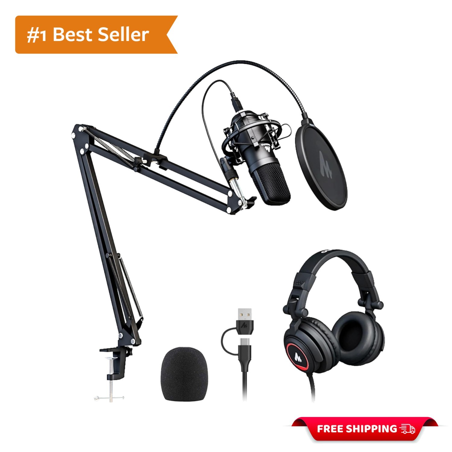 High-Fidelity Vocal Microphone Kit with Studio Headphones – Versatile & Portable
