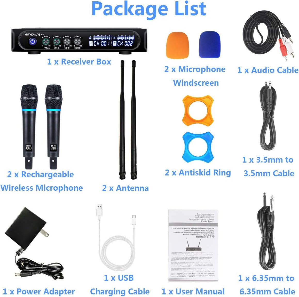 S9 UHF Rechargeable Wireless Microphone System Karaoke Microphone Wireless Mic C