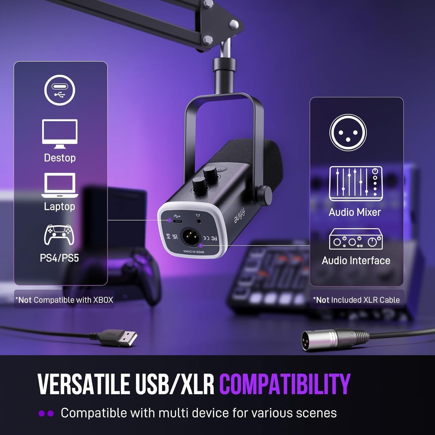 New XLR/USB Gaming Microphone Set AM8T RGB Boom Arm Streaming Podcast Mic