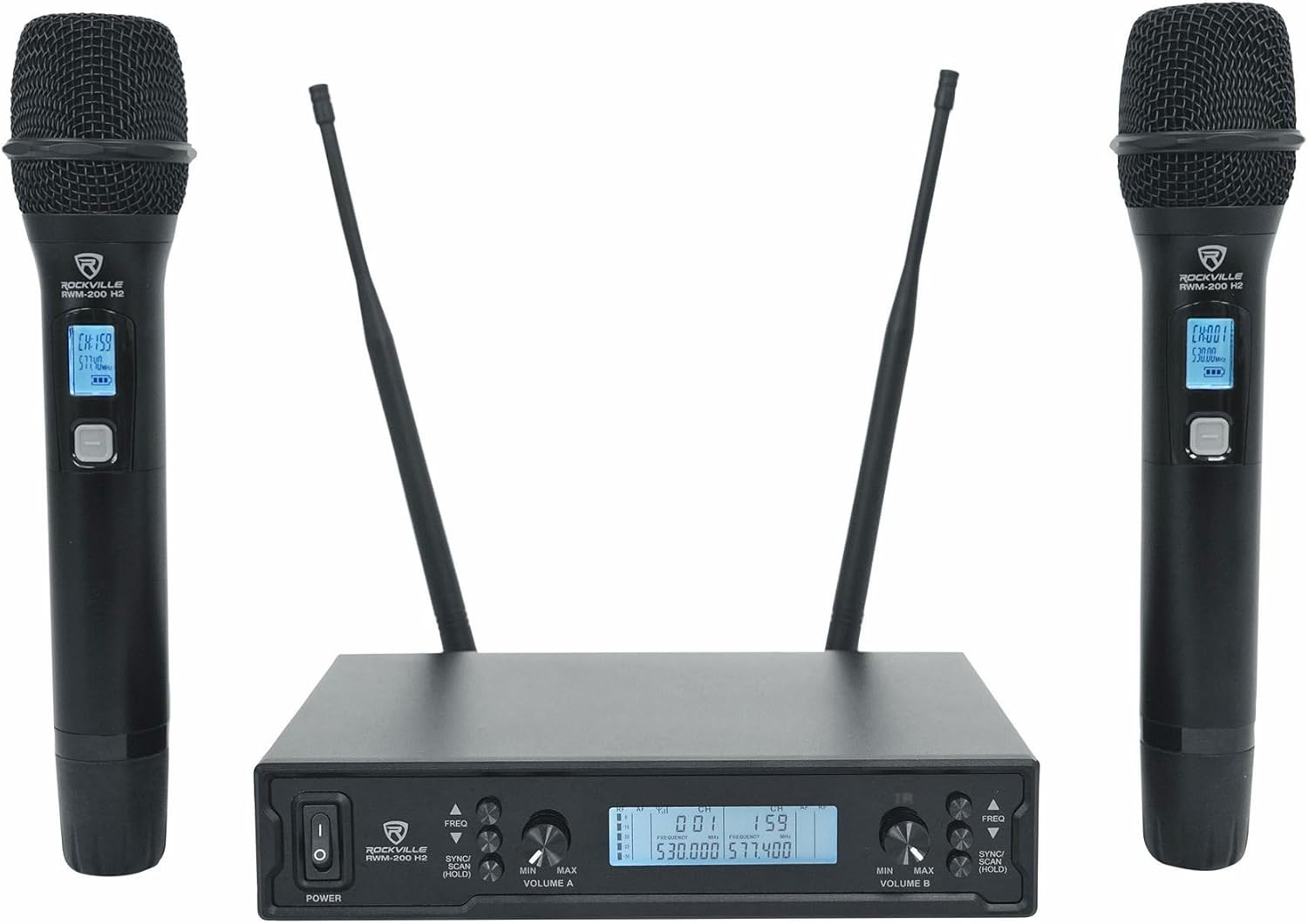 RWM-200 Dual UHF Microphone System, 200 Channels, 500Ft Range, Cardioid Mics